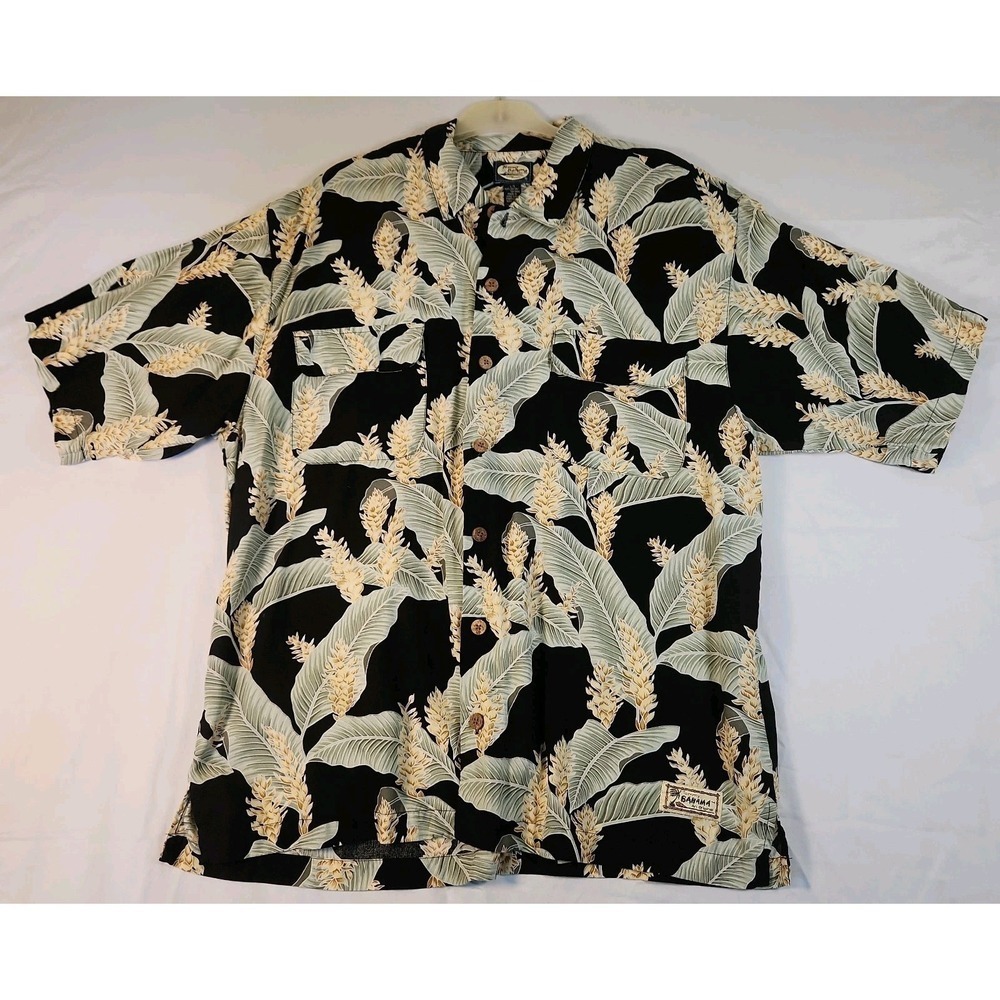 Tommy Bahama Men's Shirt Sz L Large Black Button Up Floral Casual Short Sleeve
